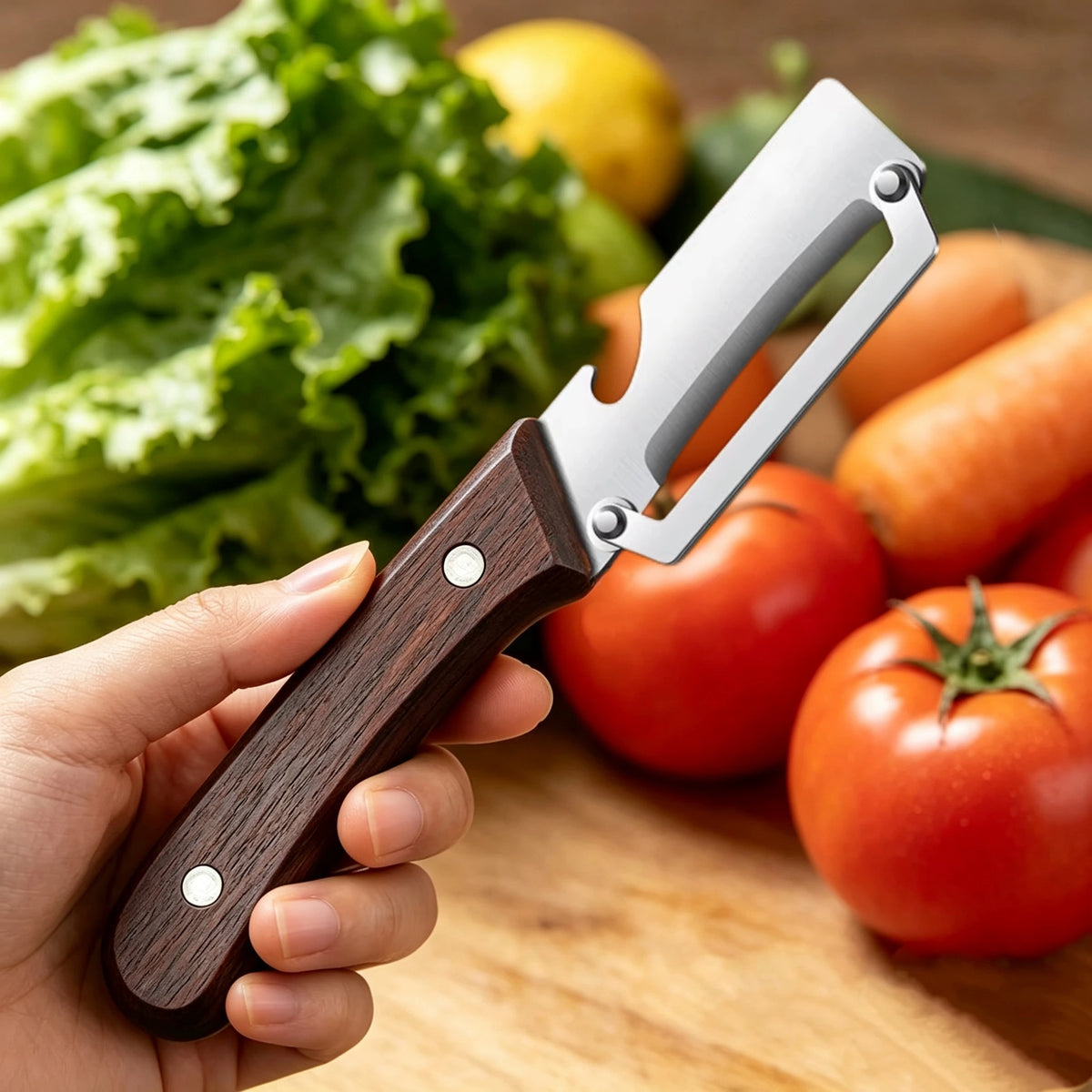 Stainless Steel Vegetable Peeler – Wooden Handle Kitchen Tool